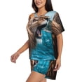 thumbnail image 2 of Haiem Ice Blue Coastal Lion Pattern Pajama Set for Women 2 Piece Lounge Set Short Sleeve Tops and Shorts Soft Sleepwear-Small, 2 of 7