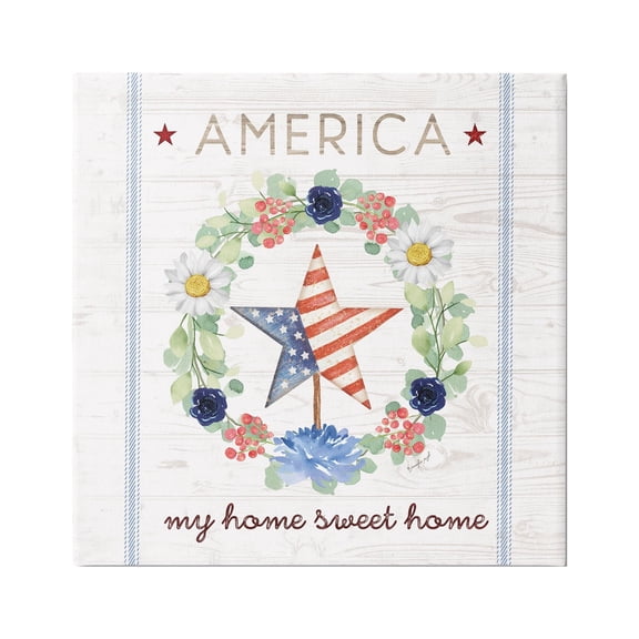 Stupell America My Sweet Home Daisy Wreath Holiday Painting Gallery Wrapped Canvas Print Wall Art