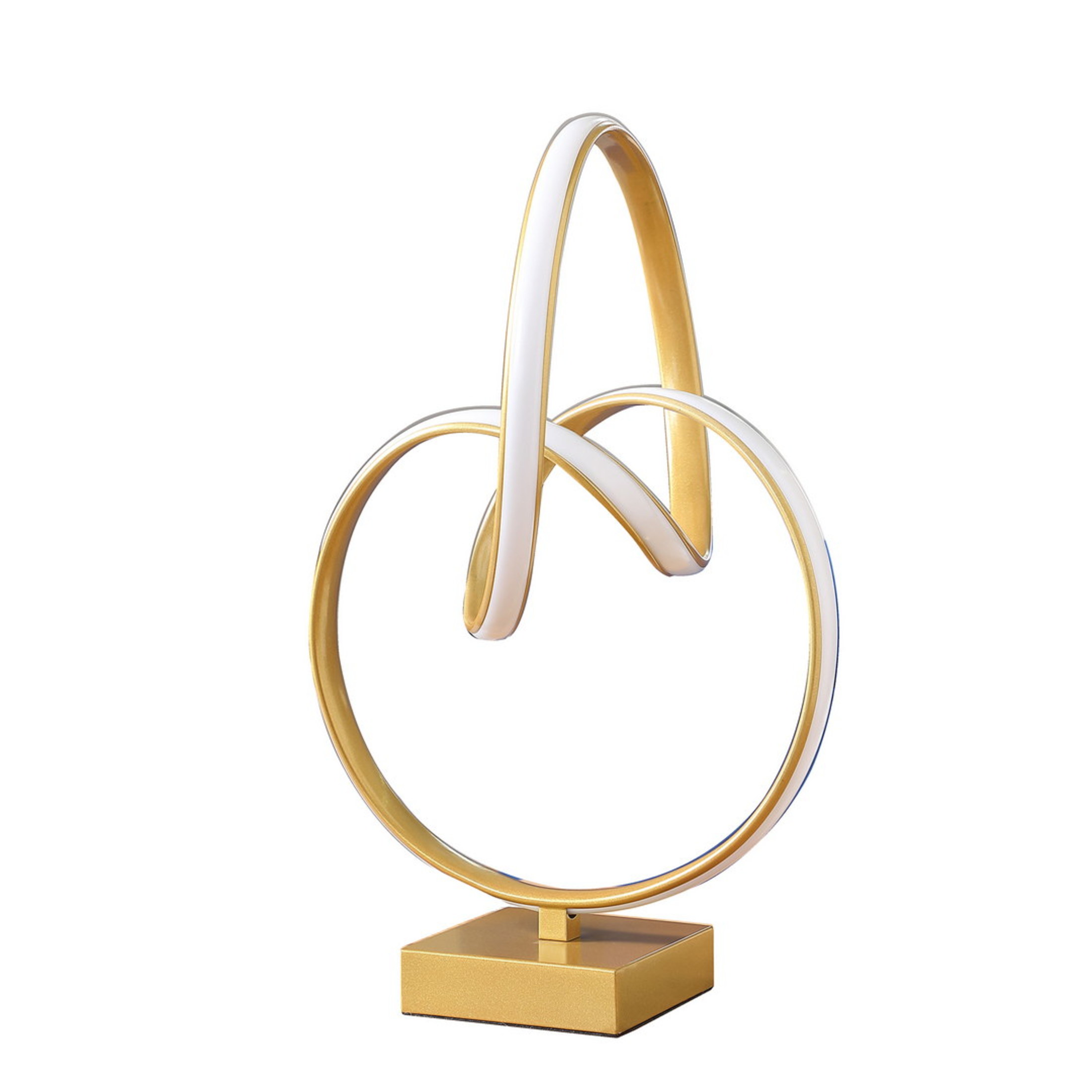 Noble House 19" Abstract Infinity LED Table Lamp, 10W Integrated Light, Modern Square Base, Matte Gold