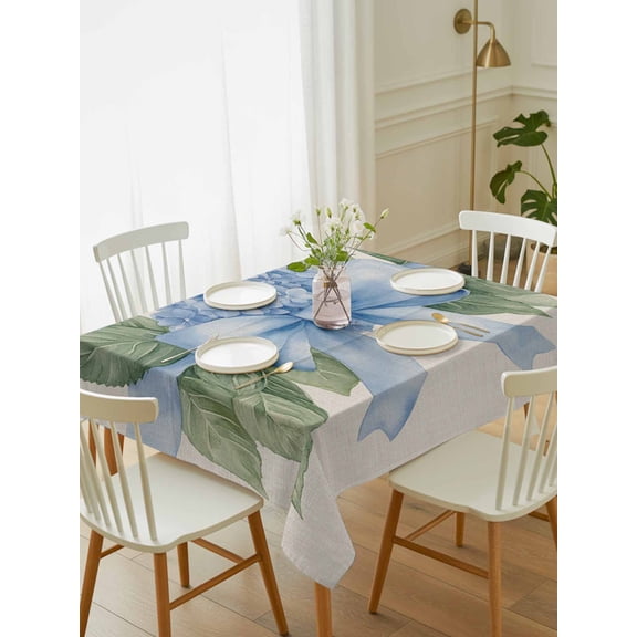 Hydrangea Flower Tablecloth Rectangle Table Cloth 52x70, Waterproof Tablecloth Outdoor Table Cloth, Pastoral Blue Bow Floral Spring Lraf Washable Table Cover for Kitchen Dinning Party