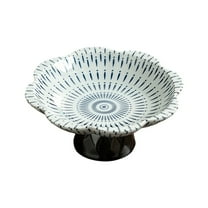 Blue & White Hand-Painted Ceramic Footed Tray - 5.9x5.9in Chinese Fruit Plate for Dim Sum/Tea Snacks, Decorative Table Centerpiece