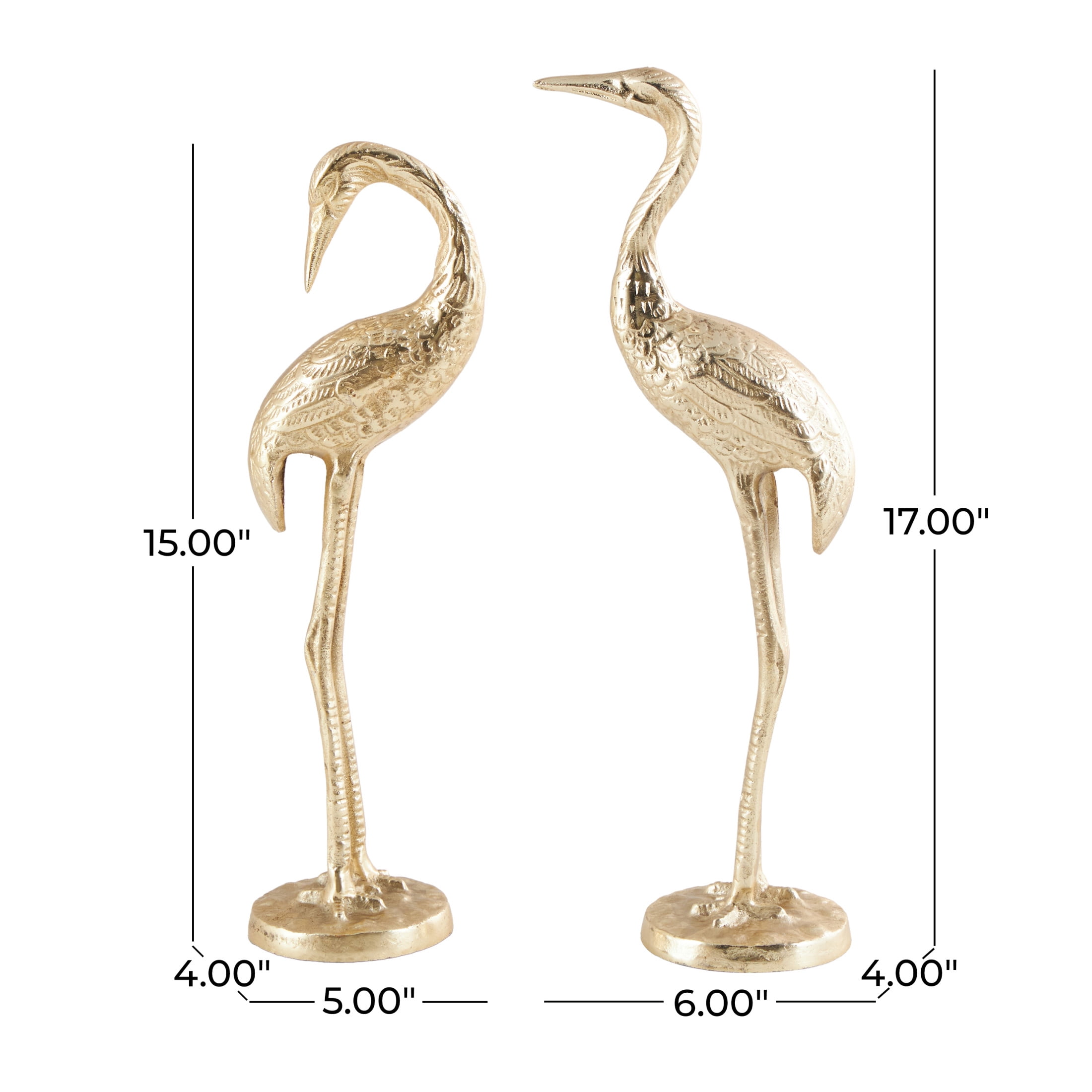 15", 17"H Gold Aluminum Metal Flamingo Sculpture, by DecMode (2 Count)