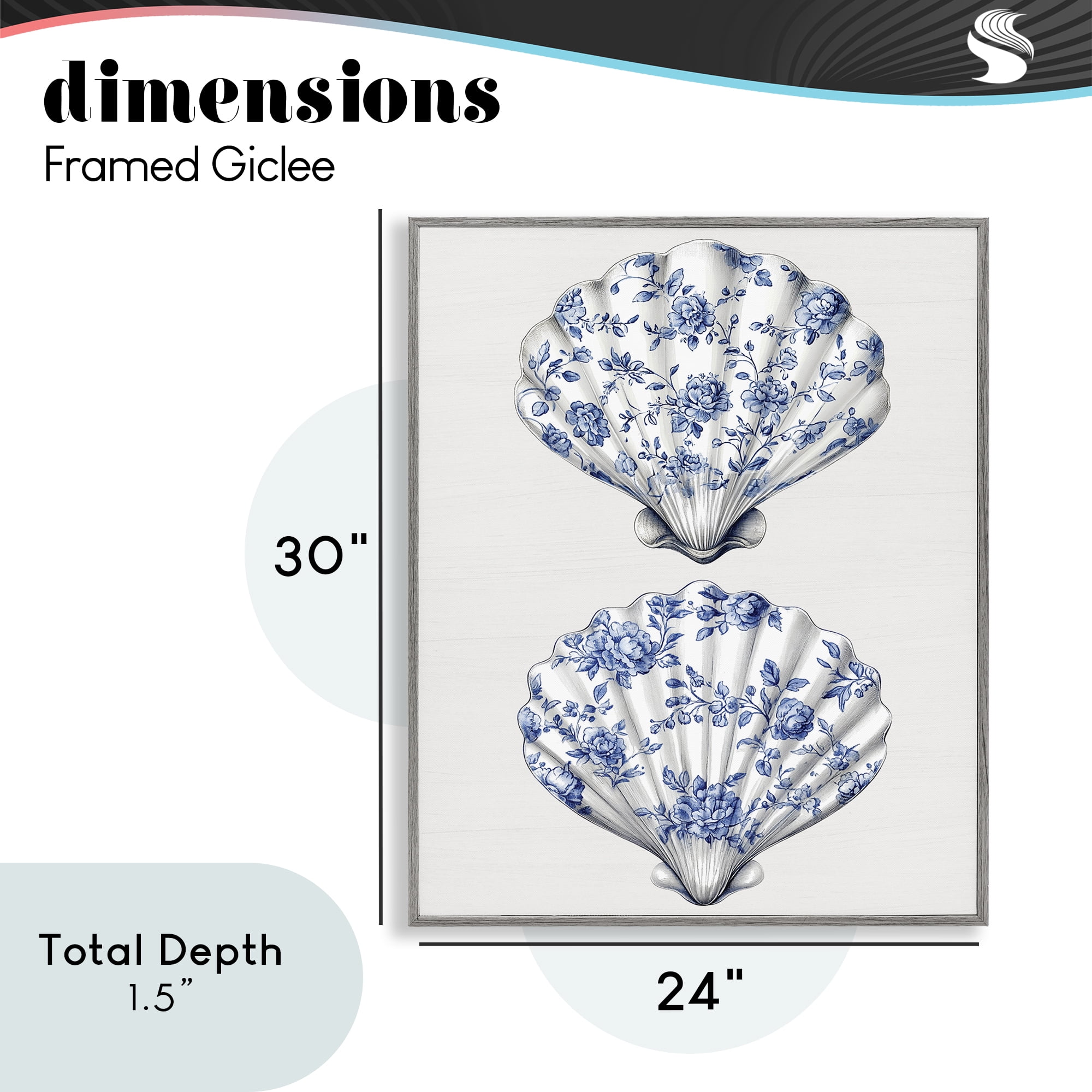 Delicate Toile Seashells Gray Framed Giclee Art, design by Lettered and Lined