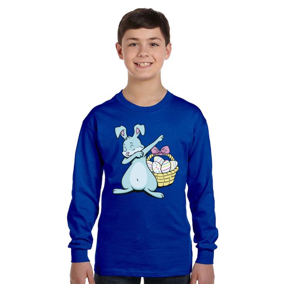 Dabbing Easter Bunny Long Sleeve Shirts for Kids - Youth XS S M L XL - Happy Easter Holiday Christian Tee for Boys for Girls