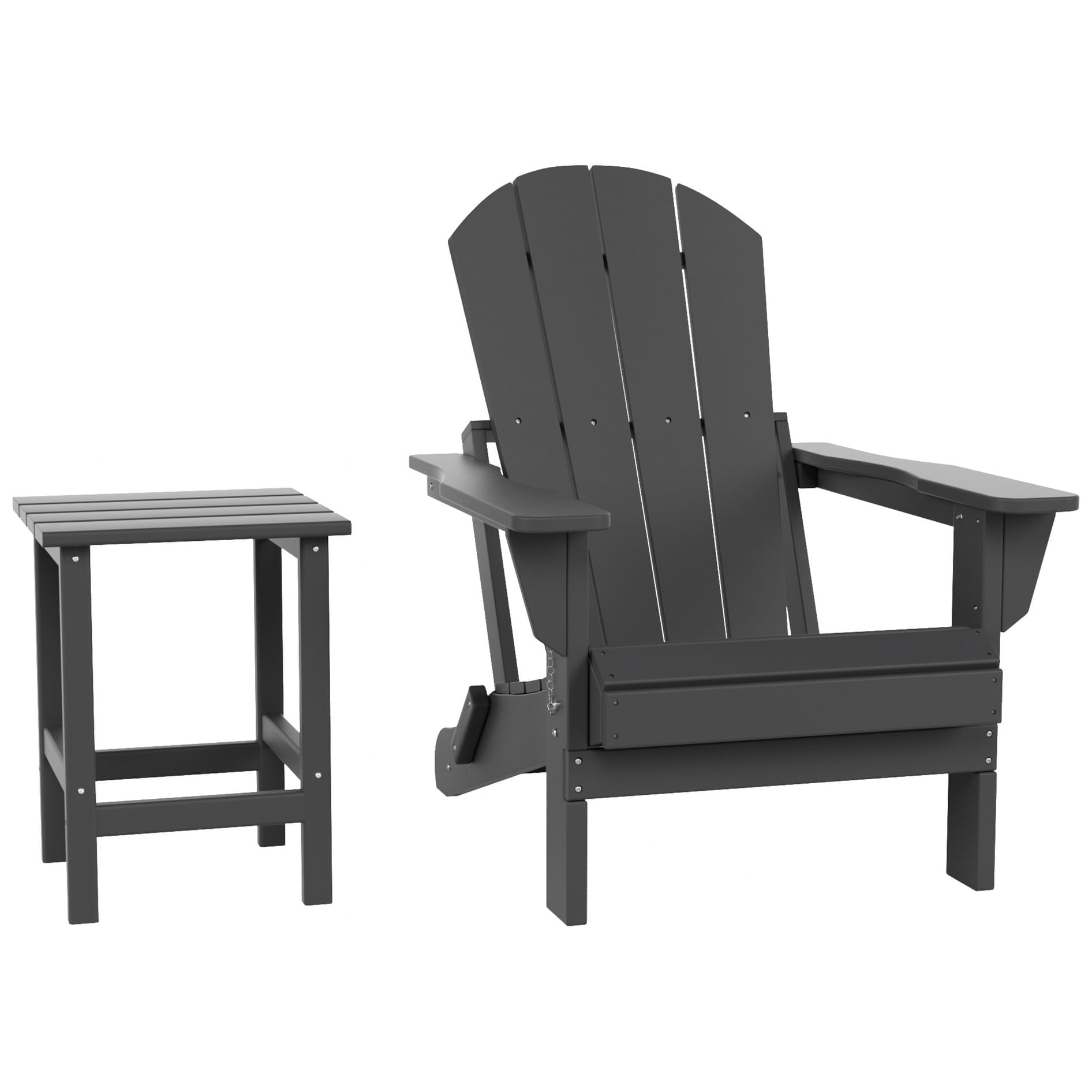 Polytrends  Laguna Hdpe All Weather Outdoor Patio Foldable Adirondack Chair With Side Table (2-Piece Set) Gray