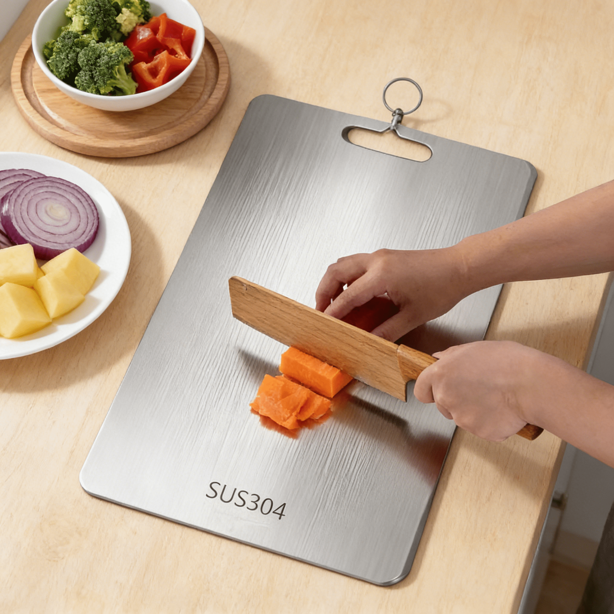 ACDANC 2026 New Premium Titanium Coated Cutting Board-Double-Sided Steel Chopping Mat for Kitchen,Cutting Boards for Kitchen Non Toxic Medical-Grade,Dishwasher Safe,Non-Toxic (14 X 10 In),Silver