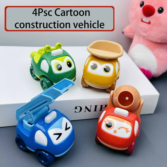 QJUHUNG 4pcs Construction Toy Vehicles Set Cartoon Inclined Dump Truck Lift Truck Mixer Truck Tow Truck Plastic Manual Operation Assorted Colors (Red Yellow Blue Green)