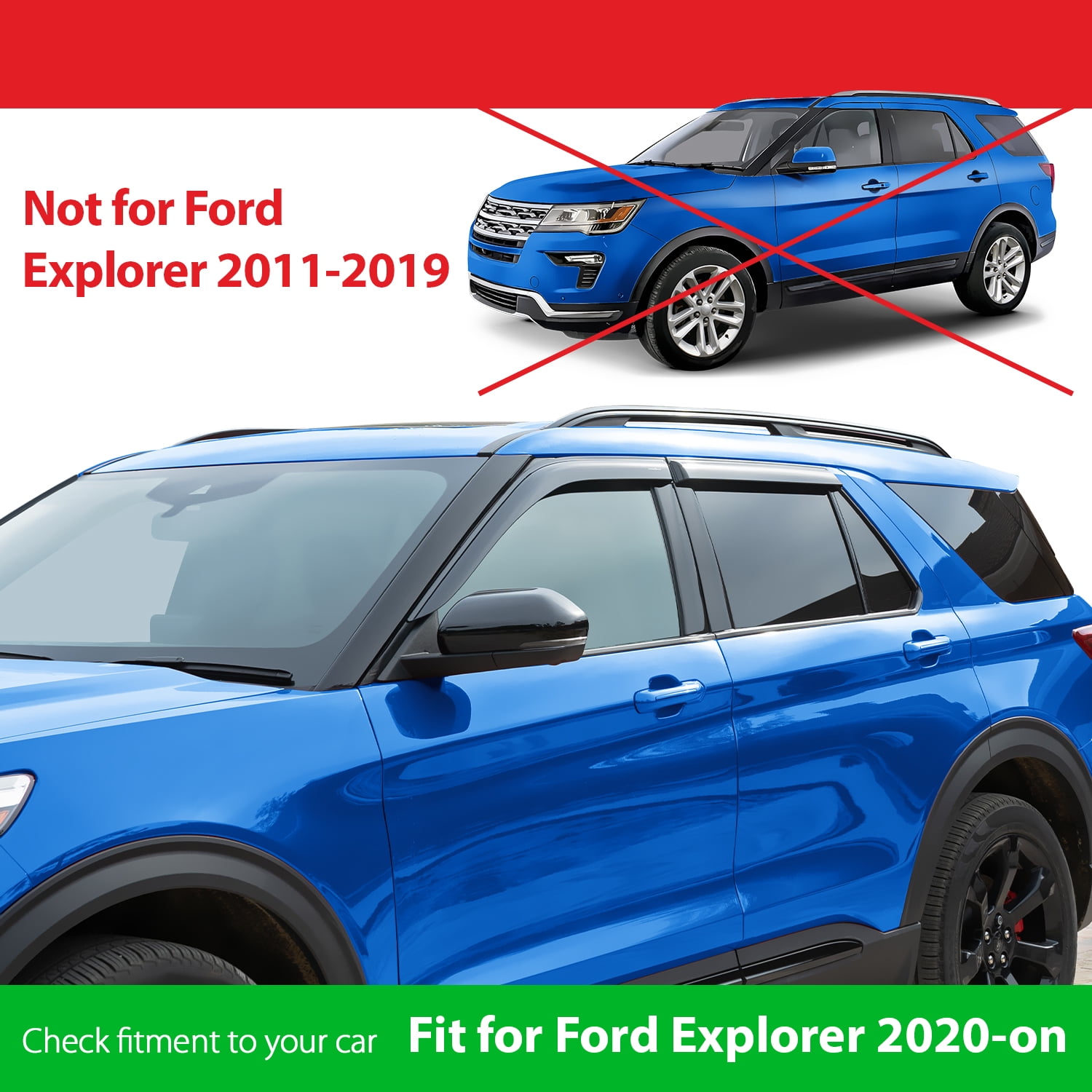 Goodyear Shatterproof Window Deflectors for Ford Explorer 2020-2025, Tape-on Rain Guards, Window Visors, Vent Deflector Visor,Car Accessories,4 pcs. - GY003263