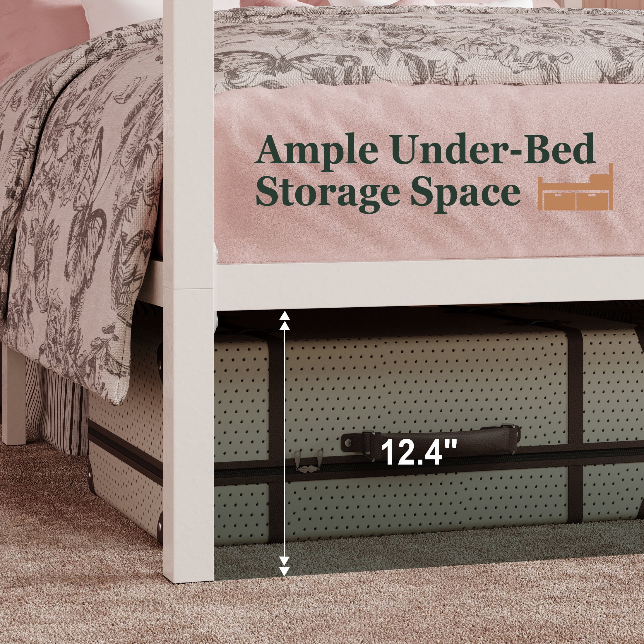 Amolife Full Bed Frame, Canopy Bed with Metal Headboard, No Box Spring Needed, White