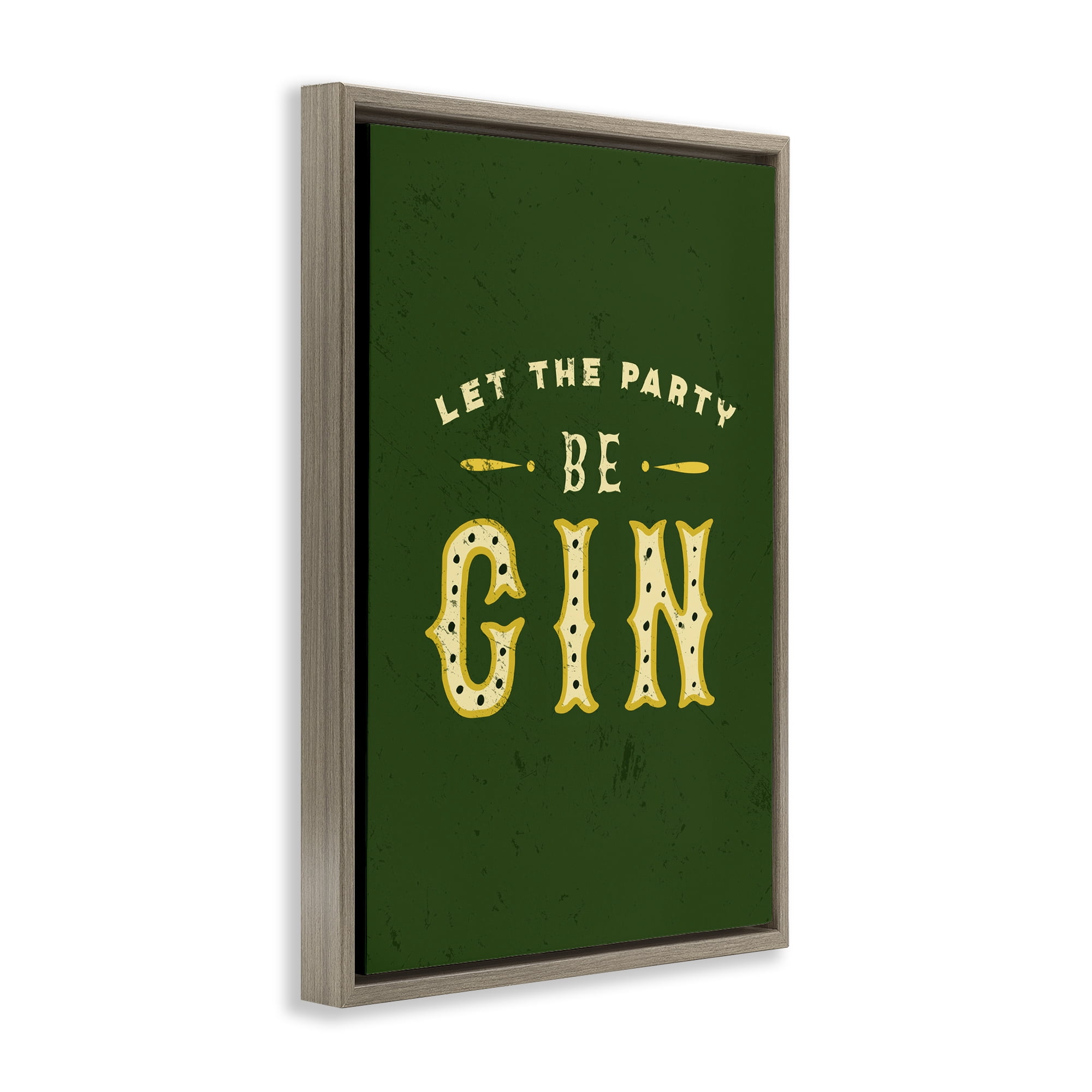 Stupell Industries Let Party Be Gin Pun Food & Beverage Painting Brown Floater Framed Canvas Art Print Wall Art, 17 x 25