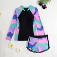 thumbnail image 5 of Teen Swimsuits for Girls 11-14 Girls Long Sleeve Swimsuit Two Piece Rash Guard Dress with Swim Shorts Front Zip for Kids Tween Teens UPF 50+, 5 of 9