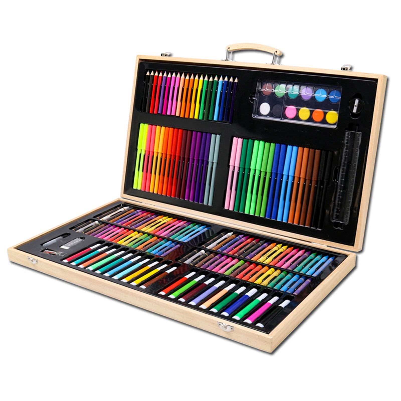 CMYYNNA 180 Piece Deluxe Art Set,Wooden Box & Drawing Kit with Crayons,Oil Pastels,Colored Pencils,Watercolor Cakes,Sketch Pencils,Paint Brush,Sharpener,Eraser,Color Chart (Cherry)