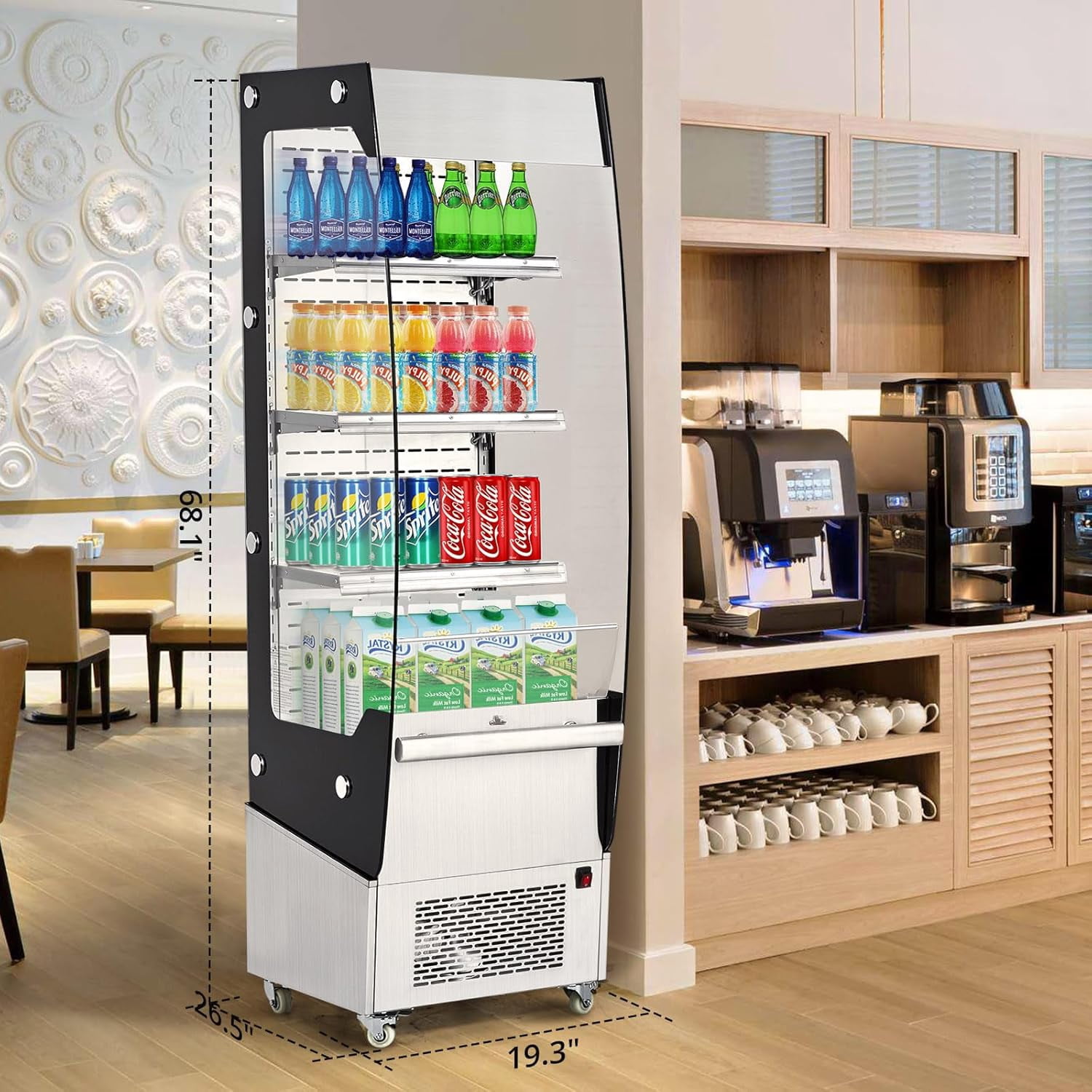 Homhougo Commercial Cake Display Refrigerator Glass Door Display Refrigerator, 7.8 cu. ft. Open Merchandise Display Cabinet, Double Glazing with Interior LED Lighting,Floor Top Refrigerator, 110 Volt