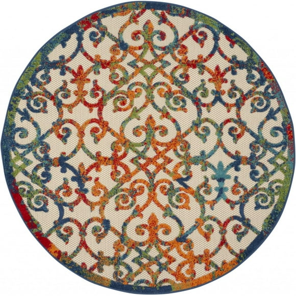 homeroots home decor 385030 4’ Round Rainbow Colored Indoor Outdoor Area Rug