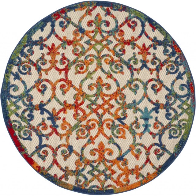 homeroots home decor 385032 5’ Round Rainbow Colored Indoor Outdoor Area Rug