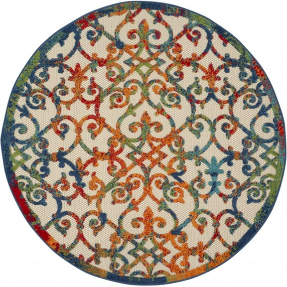 4’ Round Rainbow Colored Indoor Outdoor Area Rug