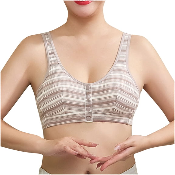 ylioge M-5X Plus Size Bras for Women Front Closure No Underwire Underwear Bralettes Womens Lightly Stripe Printed Breathable BCD-Cup Everyday Bra