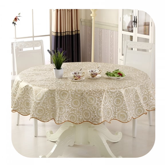 AUQ Waterproof Vinyl Tablecloth,Round Table Cloth,Wipeable Table Cover for Kitchen and Dining Room (Gold,60" Round)