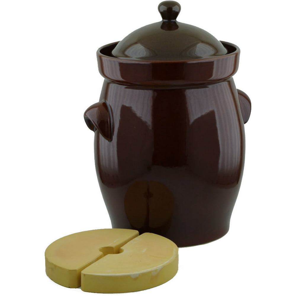 20L 20L Fermenting Crock Pot (5.3 gal) with Stone Weight (Brown Theme