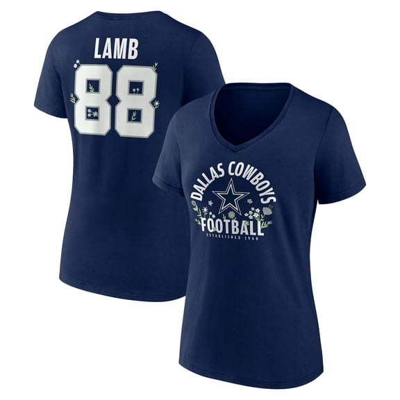 Women's CeeDee Lamb Navy Dallas Cowboys Floral Name & Number V-Neck T-Shirt