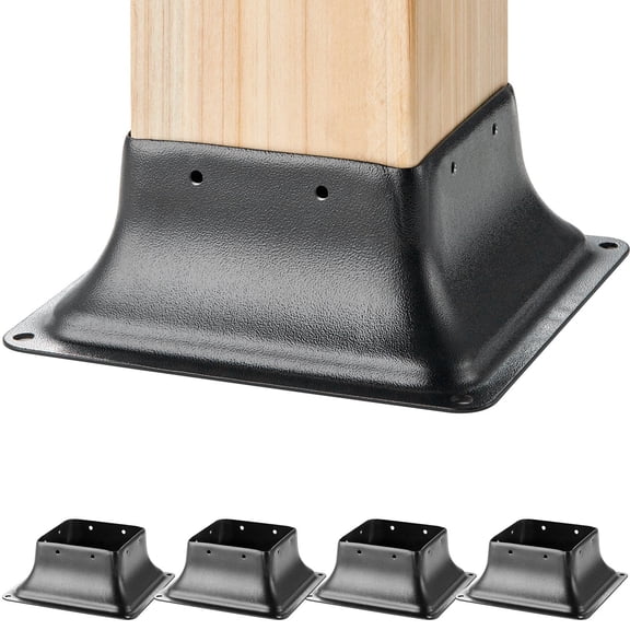 Heavy Duty 4x4 Post Base Brackets, 4-Pack - 3.6" Internal Fit for Deck, Porch & Railing Support, Powder Coated Steel Wood Post Anchors