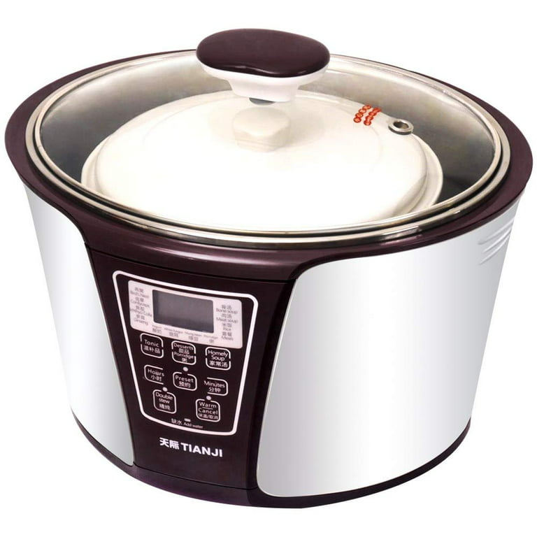 Tianji Electric Stew Pot,1 Quart Crock Pot Slow Cookers,Ceramic Soup  Porridge Cooker with Lid,White