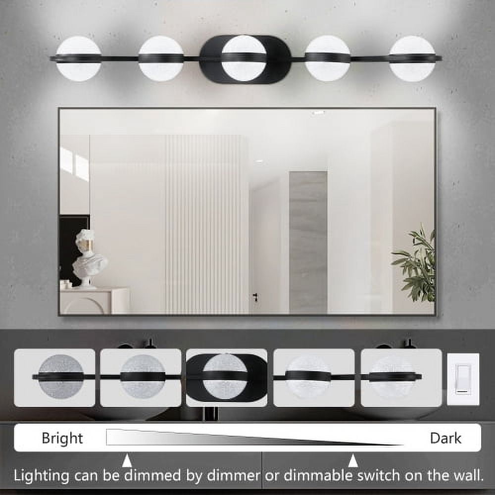 ACE-LIGHTS,5-Light Modern Minimalist Bathroom Vanity Light With Acrylic Shades,Bathroom Mirror Lamp for Bathroom,Dressing Room,Bedroom,Living Room,Office,Restaurant,Bars(Black)