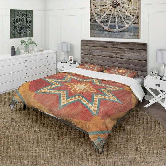 Designart 'Moroccan Orange Tiles Collage I' Cottage Bedding Set - Duvet Cover & Shams