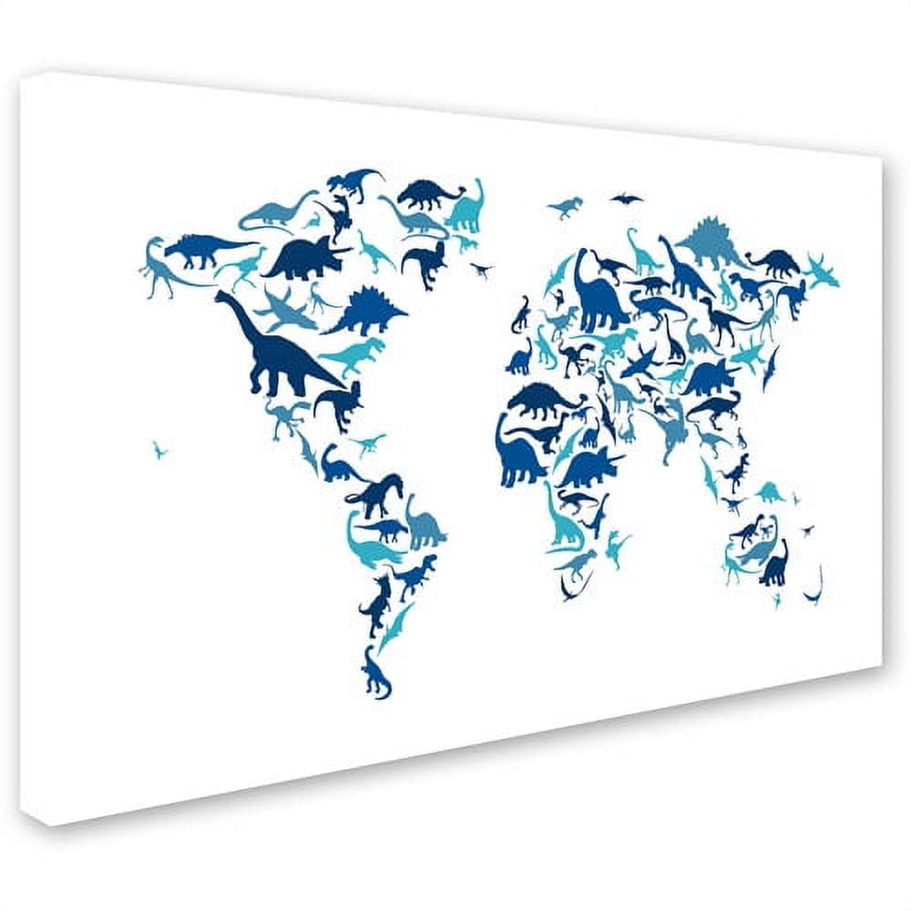 Trademark Fine Art "Dinosaur World Map" Canvas Art by Michael Tompsett