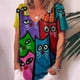 thumbnail image 1 of Camisetas con cuello en V en 3d para mujer, camisetas de manga corta con estampado de gatos bonitos, camisetas informales Kawaii a la moda, ropa divertida para mujer, 1 of 4