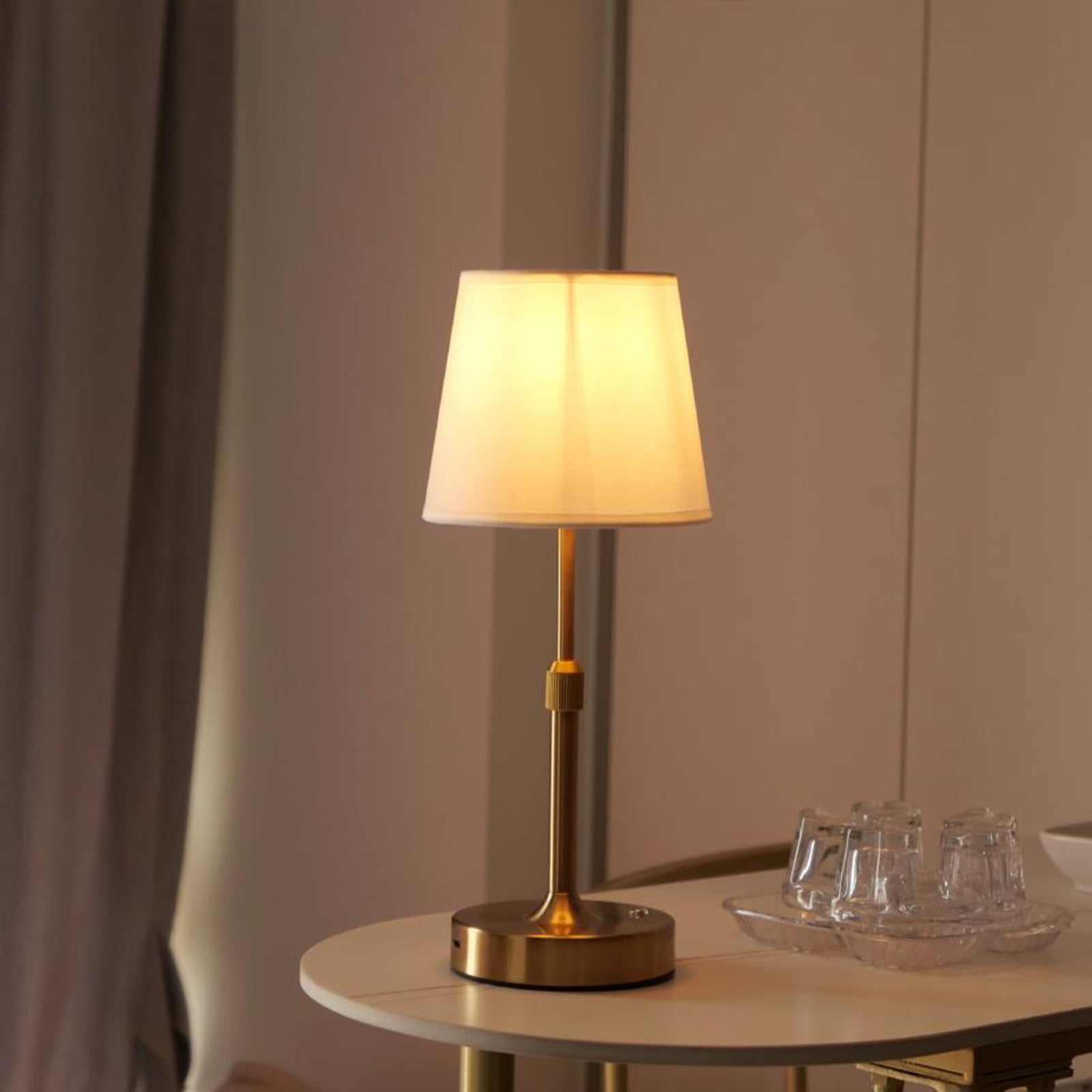 Fabric Metal Adjustable Table Lamp with Telescopic USB Brightness,Stylish Bedside and Desktop Lamp for Home Office Decor,Flameless Safe Lighting for Bedroom Living Room and Holiday Ambiance-Gold
