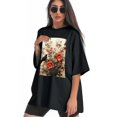 thumbnail image 3 of Plus Size Shirt for Women Black Tops for Women Short Sleeves Shirt for Women Birds T Shirt Oversized Shirt for Women S, 3 of 5