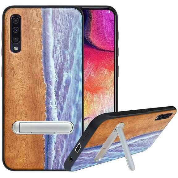 Labanema Samsung Galaxy A70 2019 Case, Samsung Galaxy A70 2019 Cover with Metal Kickstand, Natural Wood TPU Cover, Anti Scratch Case for Samsung Galaxy A70 2019 (Waves)