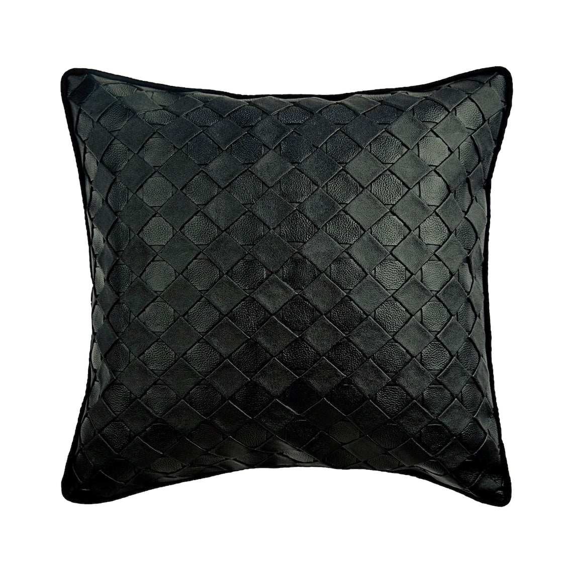Black Pillow Shams, Textured Leather Checks Faux Leather Pillow Shams