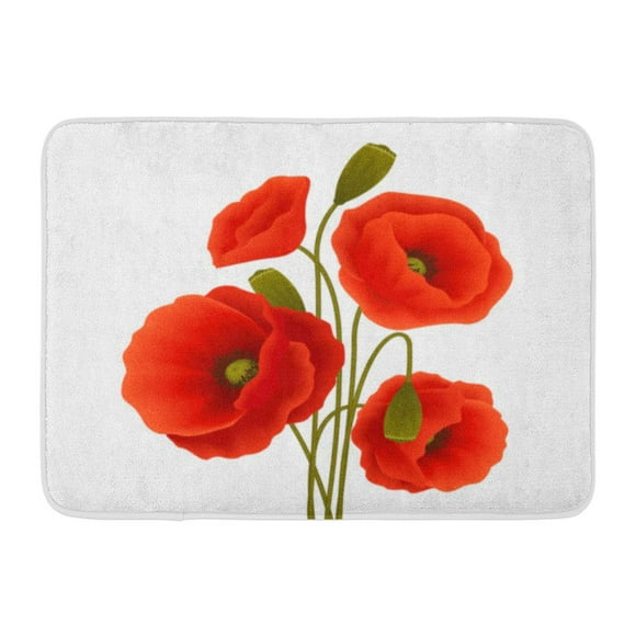 YUSDECOR Remembrance Green Head Bunch of Red Romantic Blooming Poppy Flowers Floral Summer Rug Doormat Bath Mat 23.6x15.7 inch