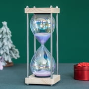 Large 60-Minute Hourglass Sand Timer,Pastel Macaron Glass & Natural Oak Wood Base, Modern Minimalist Office Home Desktop Decor(White)