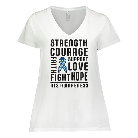 Inktastic ALS Awareness Strength Courage Support Women's Plus Size V-Neck T-Shirt