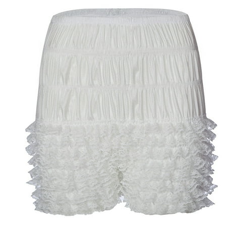 SWSMCLT Women s Frilly Booty Shorts Summer Underwear Ruffle Halloween Shorts Bloomers Outfit Ruffled Tiered Dance Elastic Waist White Small