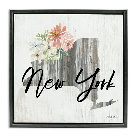 Stupell Industries Shabby Chic New York Botanical & Floral Painting Black Floater Framed Canvas Art Print Wall Art, 18 x 18