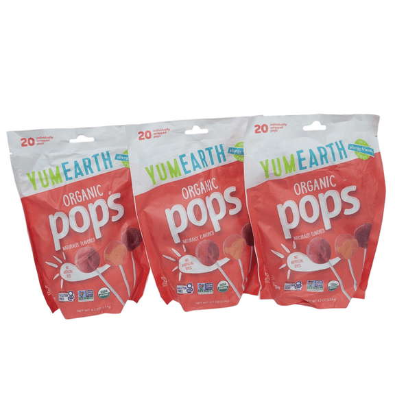 YumEarth, Organic Pops, Assorted Flavors, 20 Pops, 4.3 oz Pack of 3