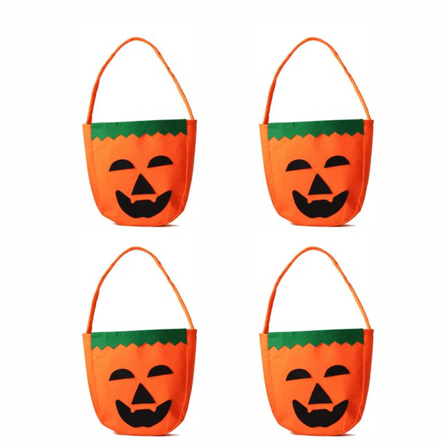 4 bolsas para trucos o golosinas de Halloween, cubo de caramelos de calabaza, multiusos, portátil, plegable, reutilizable, el mejor regalo de fiesta de Halloween (bolsa de calabaza frondosa)
