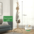 thumbnail image 3 of Jiarui Sturdy Wooden Coat Tree with 8 Hooks, Beechwood Coat Rack Freestanding Hanging Jackets Sweater Bag Wigs, Hat Stand Used in Bedroom/Office/Entryway, White, 3 of 5