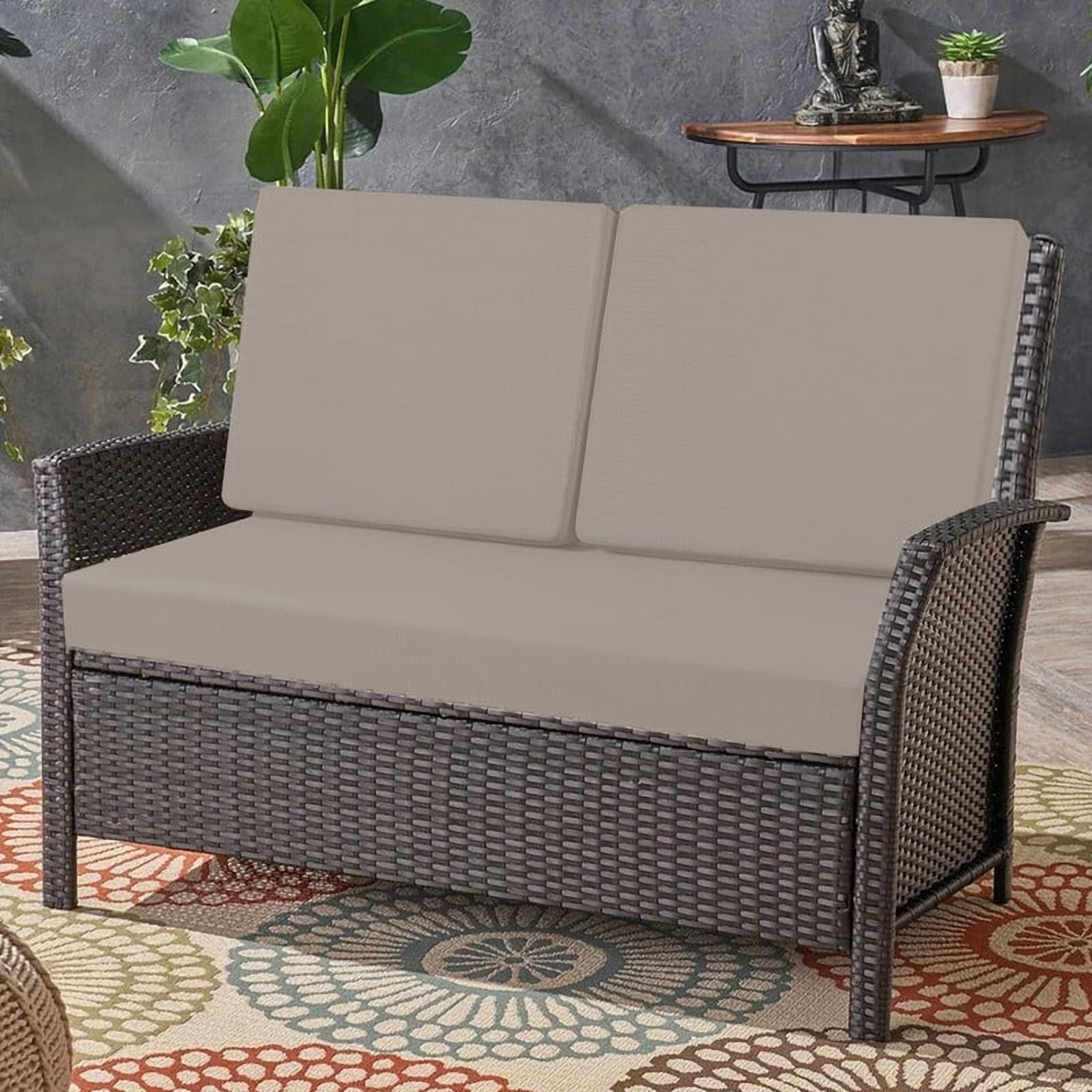 Outdoor Loveseat Cushion Set, Waterproof & Fade-Resistant Replacement Patio Cushions, 48 x 24 inch Outdoor Sofa Cushions for patio furniture, Deep Seat Cushions with Ties（Beige）