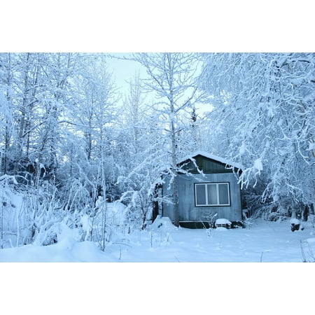 Laminated Poster Cabin Winter Ice Snow White House Woods Cold