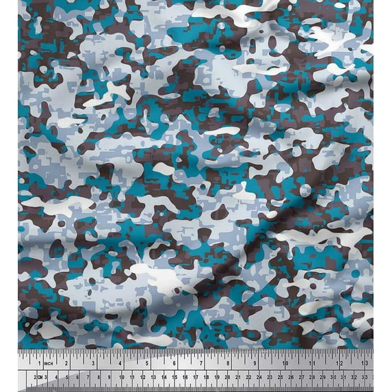 Soimoi Cotton Voile Fabric Two Tone With White Camouflage Printed Craft Fabric by the Yard 42 Inch Wide