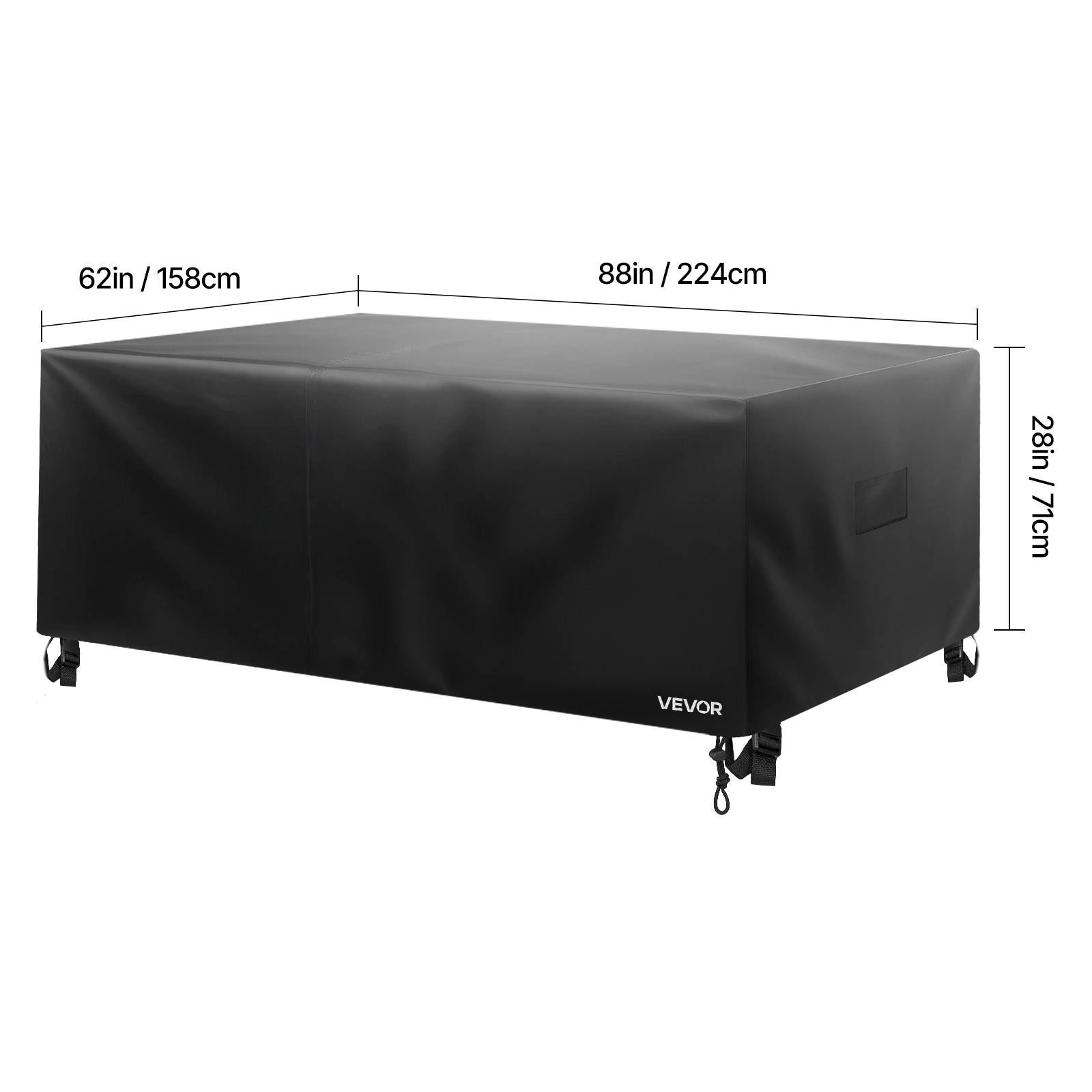 VEVOR Patio Furniture Cover, 420D Heavy Duty Waterproof Outdoor Dining Table and Chairs Cover, Large Rectangular Patio Table Covers with Air Vent for All Weather, 88L x 62W x 28H inch, Black