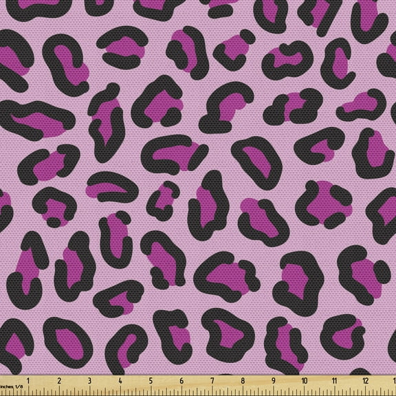 Jaguar Fabric by the Yard, Animal Skin Pattern Ornamental Doodle Style Design, Decorative Upholstery Fabric for Chairs & Home Accents, 2 Yards, Pale Pink Magenta Black by Ambesonne