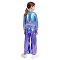 thumbnail image 2 of Haitryli Kids Girls Jazz Hip Hop Dance Outfit Metallic Long Sleeve Bomber Jacket And Pants Set Disco Party Dancewear Blue 14, 2 of 7