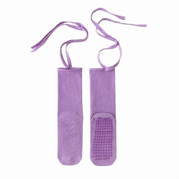 Ugoldhm Women's Pilates & Yoga Grip Socks - Non-Slip Crew Socks with Ribbon for Barre Workouts & Daily Use