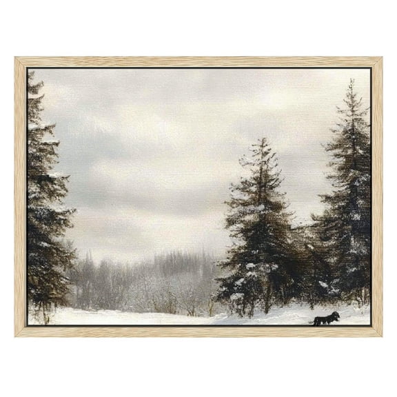 NJSTORE  Framed Canvas Wall Art Vintage Print Paintings Winter Pine Tree Forest Christmas Rustic Landscape Country Snow Retro Nature Artwork for Home Living Room Bathroom Wall Decor